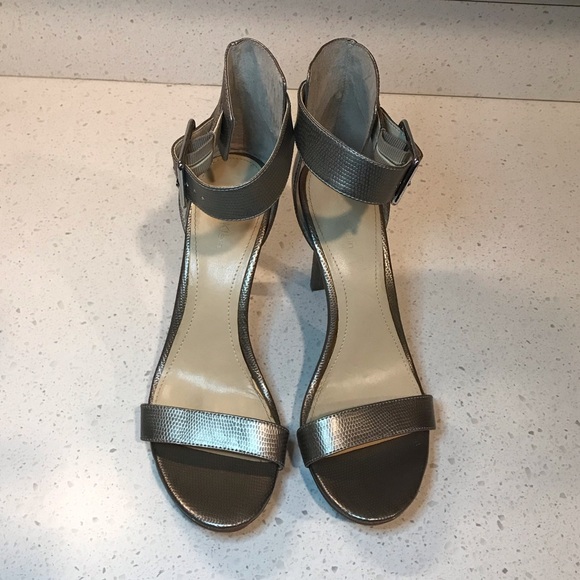 CK Calvin Klein Brand Vivian Ankle Strap Silver Pewter High Heels size 9 in EUC - Picture 5 of 9